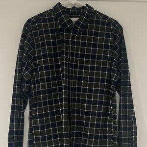 Goodfellow & Co Slim Fit Plaid Button Down Shirt Men’s Large Green Navy Casual